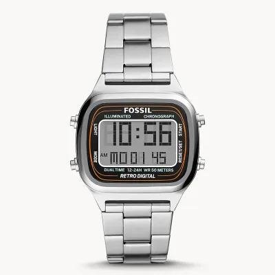 Fossil Retro Digital Silver-Tone Stainless Steel Men's Watch